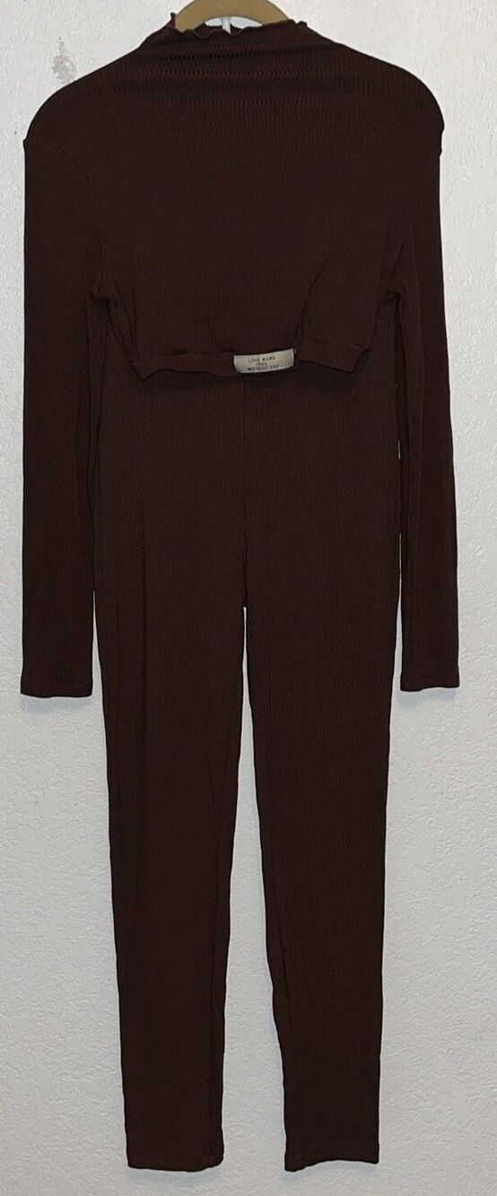 Shein  SXY Ribbed Brown Long Sleeve Crop Top Pants Set Women's size Med.